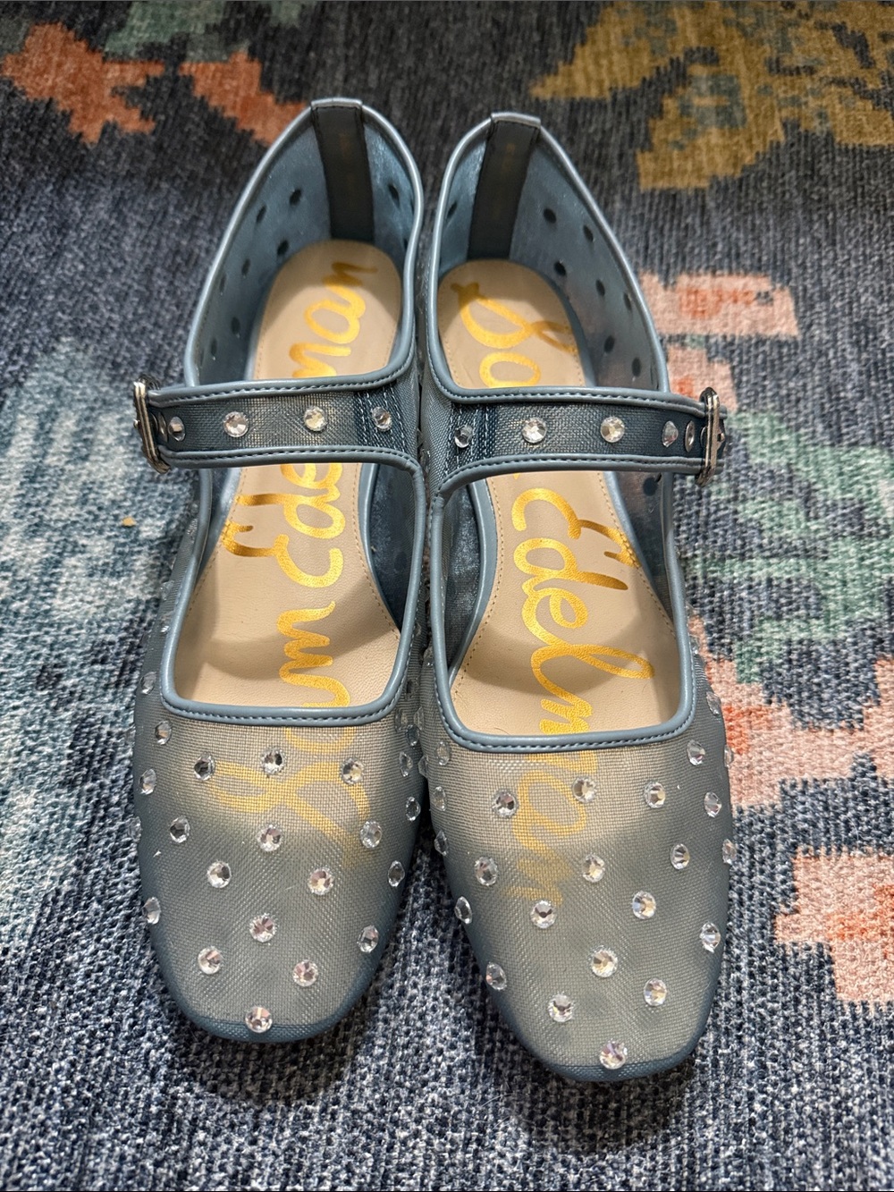 Sam Edelman Dusty Blue Studded Mary Jane Flats - Picture 2 of 5